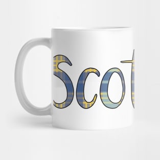 SCOTLAND, Blue and Yellow Tartan Style Design Mug
